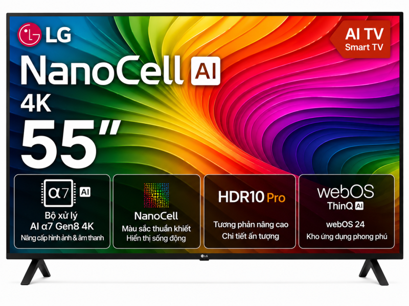 Smart Tivi NanoCell LG AI 4K 55 inch 55NANO80ASA