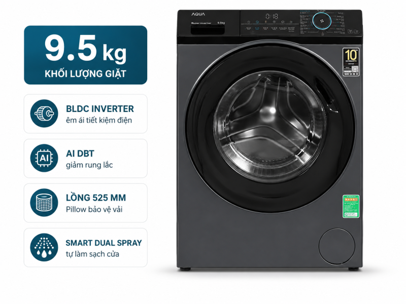 Máy giặt Aqua Inverter 9.5 kg AQD-A952J BK