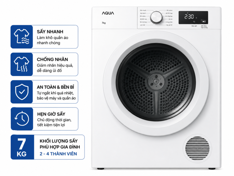 Máy sấy thông hơi Aqua 7 Kg AQH-V700FW