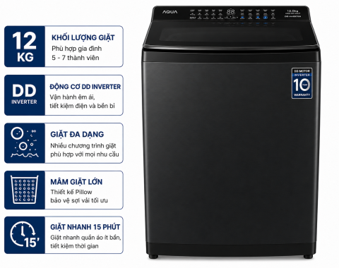 Máy giặt Aqua Inverter 12 kg AQW-DR120HT BK