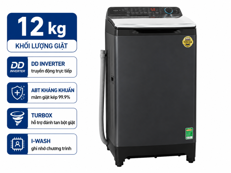 Máy giặt Aqua Inverter 12 kg AQW-DR120HT BK