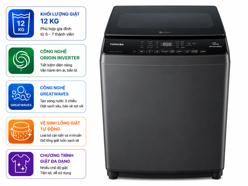 Máy giặt Toshiba Inverter 12 kg AW-DUK1300KV(SG)