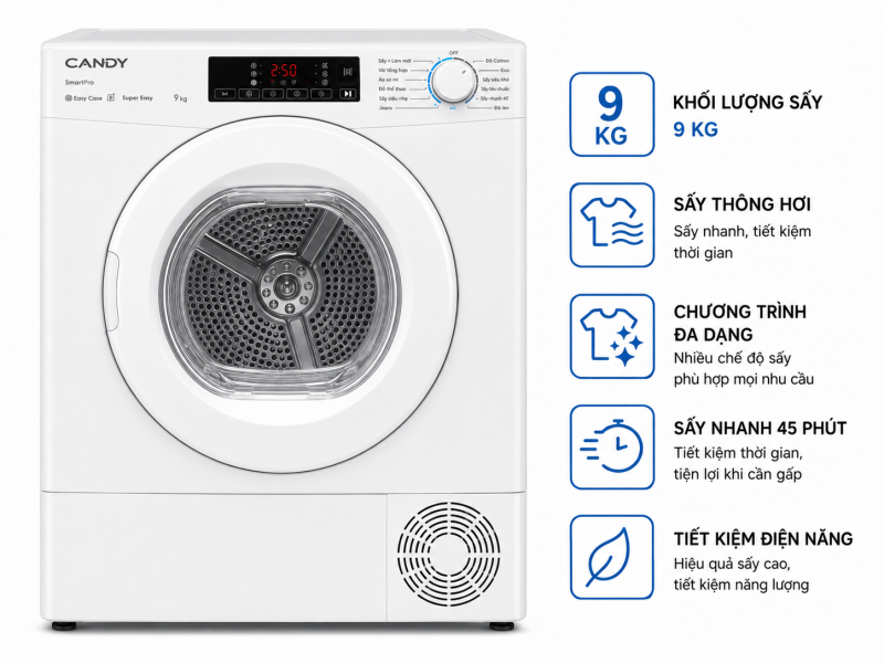 Máy sấy thông hơi Candy 9 Kg CS V9DF-S