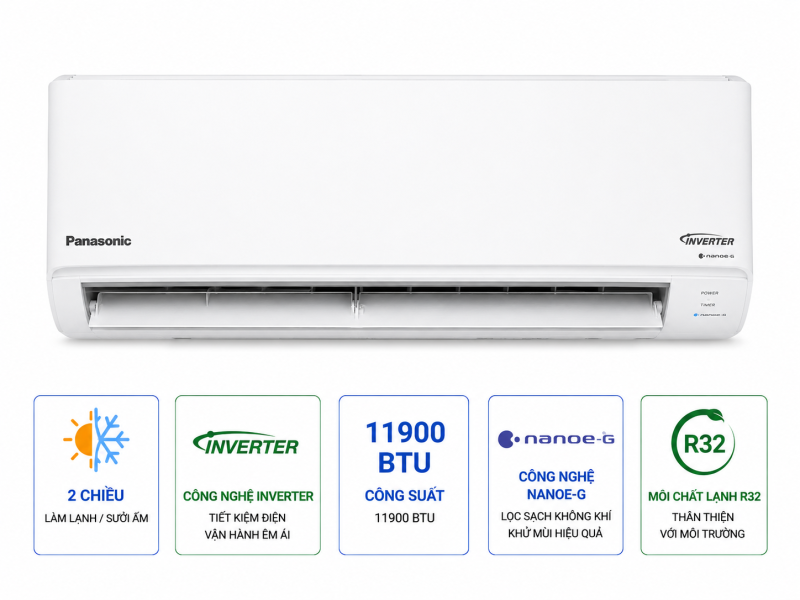 Điều hòa 2 chiều Panasonic Inverter 11900 BTU CU/CS-YZ12WKH-8