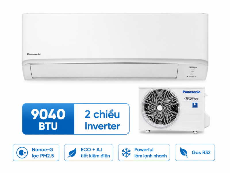 Điều hòa 2 chiều Panasonic Inverter 9040 BTU CU/CS-YZ9WKH-8