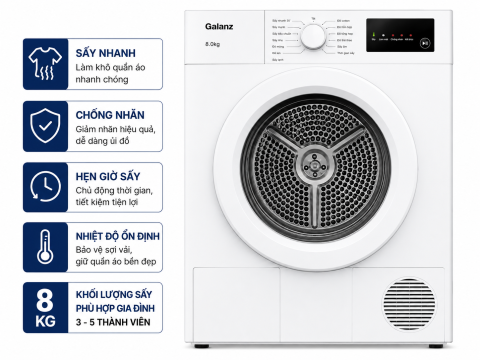 Máy sấy thông hơi Galanz 8 Kg DV-80T5C(W)