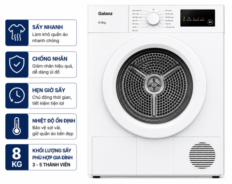 Máy sấy thông hơi Galanz 8 Kg DV-80T5C(W)
