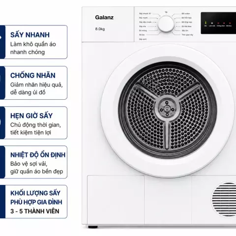Máy sấy thông hơi Galanz 8 Kg DV-80T5C(W)