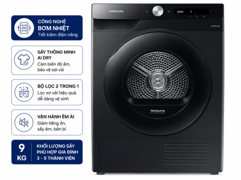 Máy sấy bơm nhiệt Samsung 9kg DV90T7240BH/SV