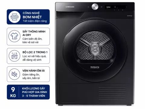 Máy sấy bơm nhiệt Samsung 9kg DV90T7240BH/SV