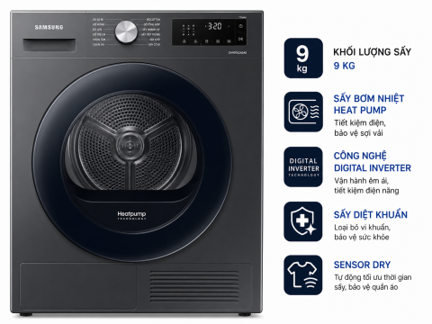 Máy sấy bơm nhiệt Samsung 9 Kg DV90TA240AE/SV