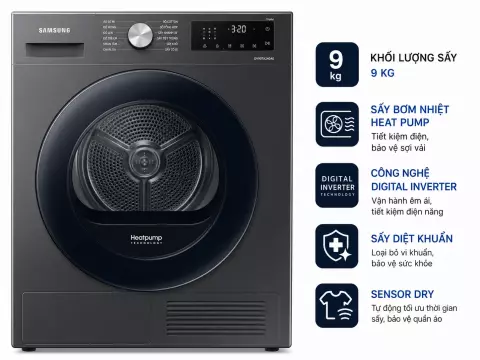 Máy sấy bơm nhiệt Samsung 9 Kg DV90TA240AE/SV