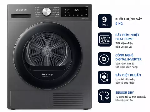 Máy sấy bơm nhiệt Samsung 9kg DV90TA240AX/SV