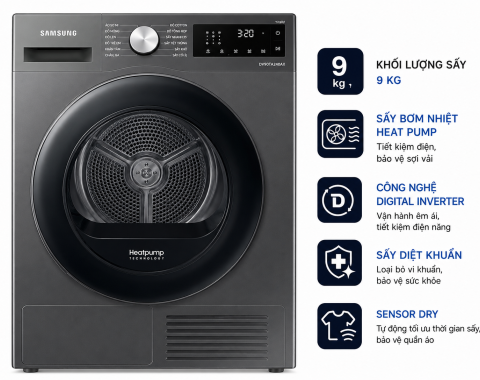 Máy sấy bơm nhiệt Samsung 9kg DV90TA240AX/SV