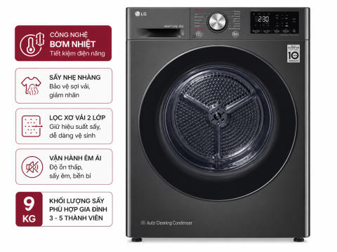 Máy sấy bơm nhiệt LG 9 Kg DVHP09B