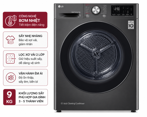 Máy sấy bơm nhiệt LG 9 Kg DVHP09B