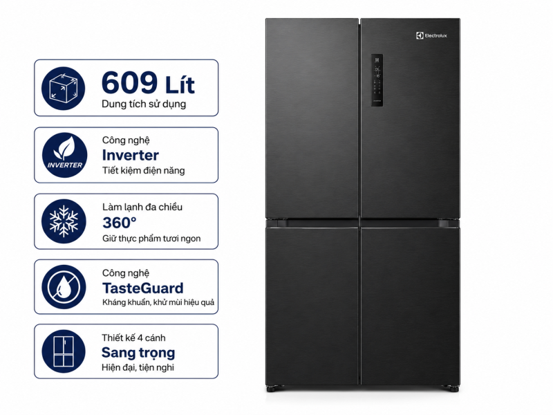 Tủ lạnh Electrolux Inverter 609 Lít EQE6879A-B