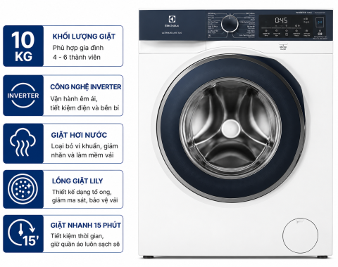 Máy giặt Electrolux UltimateCare 500 Inverter 10 kg EWF1023P5WC