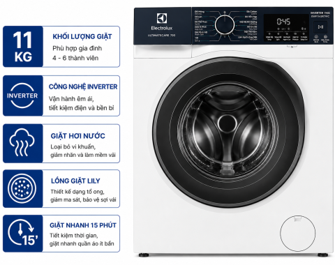 Máy giặt Electrolux UltimateCare 700 Inverter 11 kg EWF1143R7WC