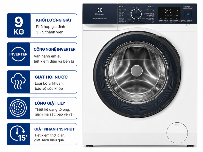 Máy giặt Electrolux UltimateCare 500 Inverter 9 kg EWF9023P5SC