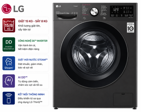 Máy giặt sấy LG Inverter 15 kg F2515RTGB