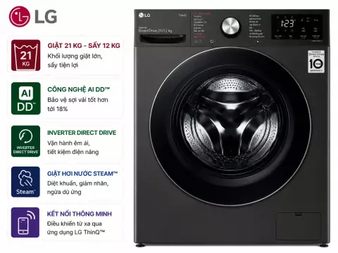 Máy giặt sấy LG Inverter 21 kg F2721HVRB