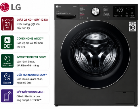 Máy giặt sấy LG Inverter 21 kg F2721HVRB