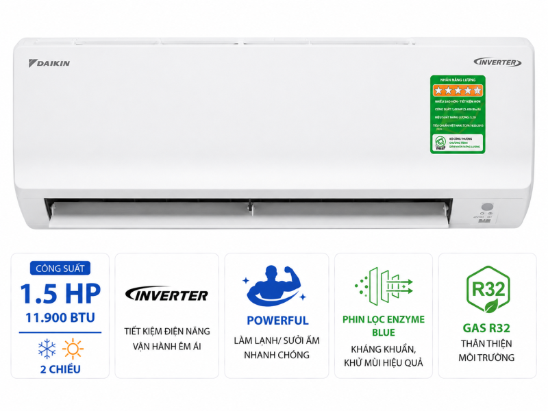 Máy lạnh 2 chiều Daikin Inverter 1.5 HP FTHF35VAVMV