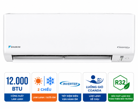 Điều hòa Daikin 2 chiều 12000BTU inverter gas R32 FTHF35XVMV