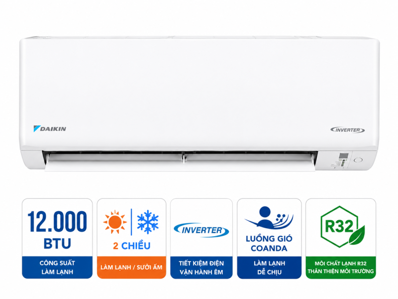 Điều hòa Daikin 2 chiều 12000BTU inverter gas R32 FTHF35XVMV