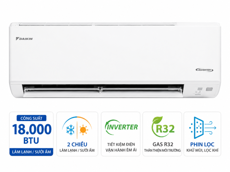 Điều hòa Daikin 2 chiều 18000BTU inverter gas R32 FTHF50VAVMV