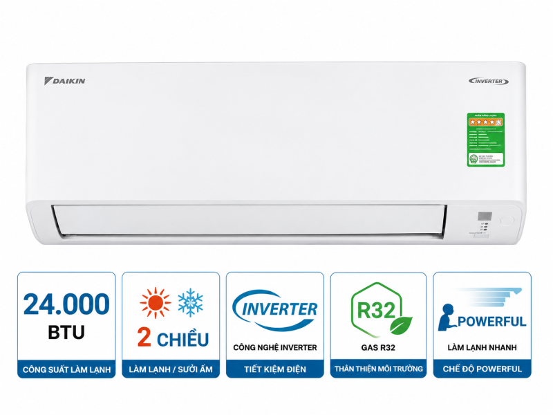 Điều hòa Daikin 2 chiều 24000BTU inverter gas R32 FTHF71VAVMV