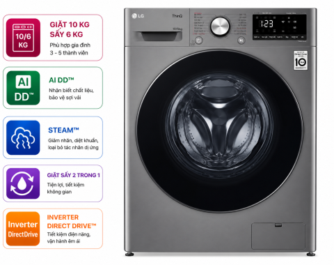 Máy giặt sấy LG Inverter 10 kg FV1410D4P