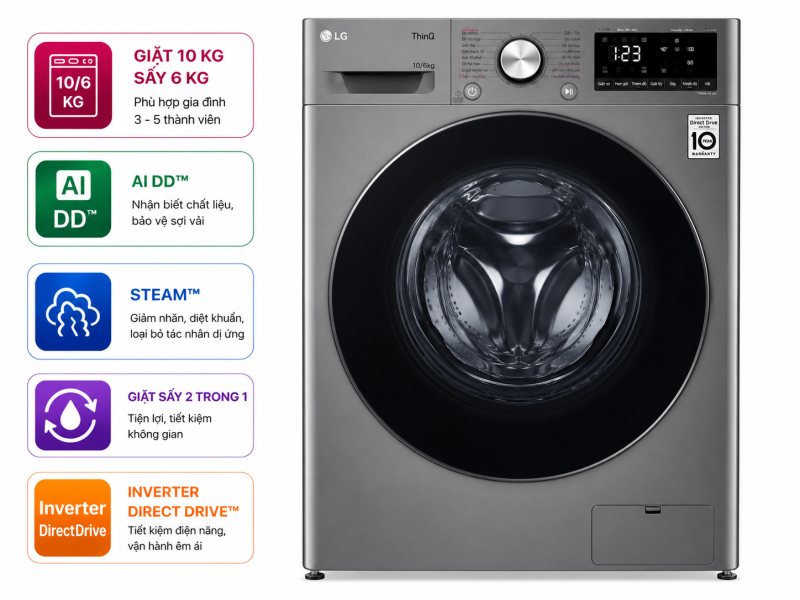 Máy giặt sấy LG Inverter 10 kg FV1410D4P