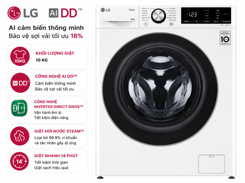 Máy giặt LG AI DD Inverter 10 kg FV1410S4W1