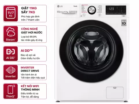Máy giặt sấy LG Inverter 11 kg FV1411D4W