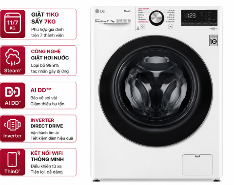 Máy giặt sấy LG Inverter 11 kg FV1411D4W