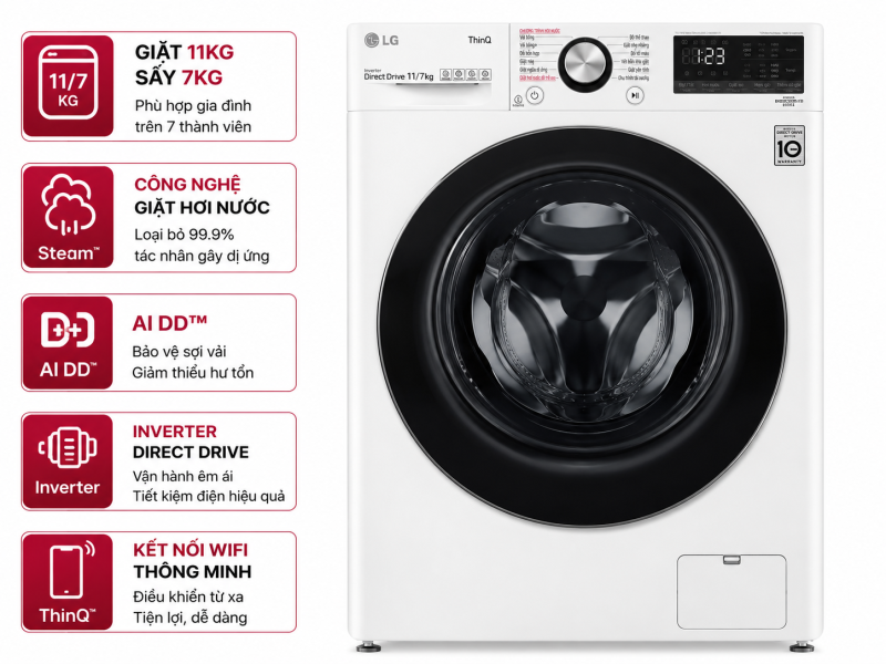 Máy giặt sấy LG Inverter 11 kg FV1411D4W