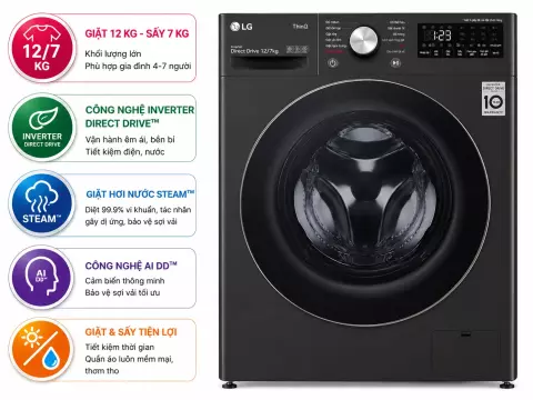 Máy giặt sấy LG Inverter giặt 12 kg - sấy 7 kg FV1412H3BA