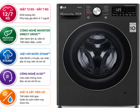 Máy giặt sấy LG Inverter giặt 12 kg - sấy 7 kg FV1412H3BA