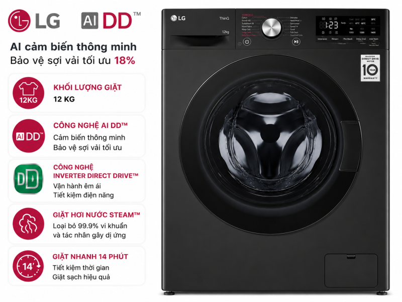 Máy giặt LG AI DD Inverter 12 kg FV1412S3BA