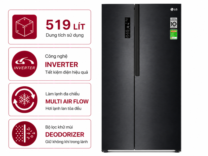 Tủ lạnh LG Inverter 519 lít Side By Side GR-B256BL