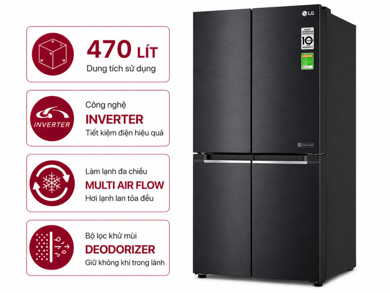 Tủ lạnh LG Inverter 470 lít Multi Door GR-B50BL