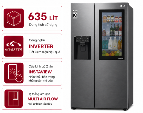 Tủ lạnh LG Inverter 635 lít Side By Side InstaView GR-G257SV