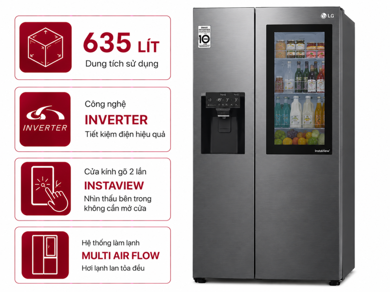 Tủ lạnh LG Inverter 635 lít Side By Side InstaView GR-G257SV