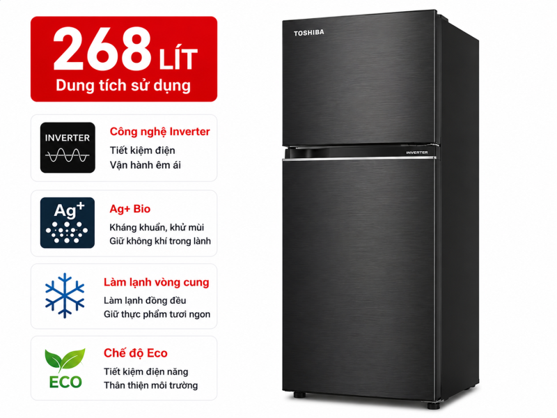 Tủ lạnh Toshiba Inverter 268 lít GR-RB345WE-PMV(30)-BS