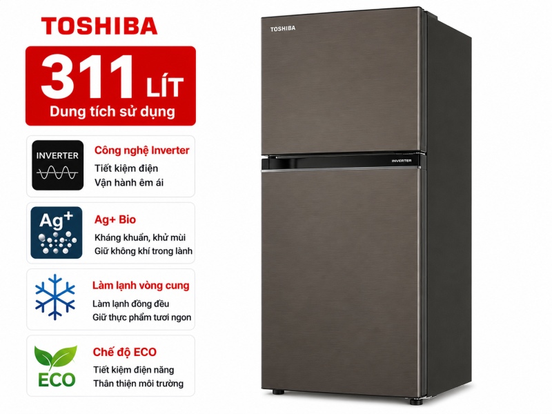 Tủ lạnh Toshiba Inverter 311 lít GR-RT395WE-PMV(06)-MG