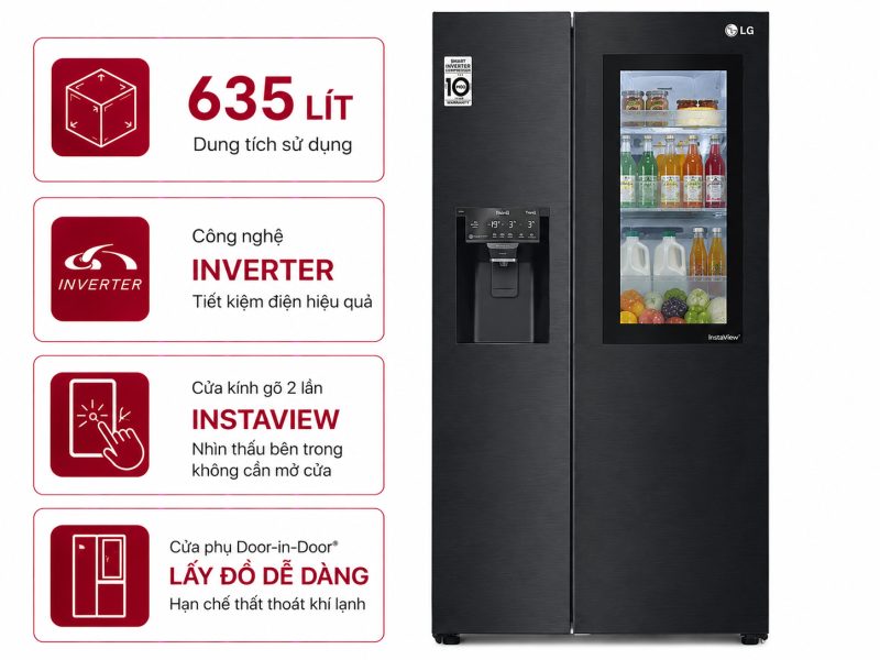 Tủ lạnh LG Inverter 635 Lít Side By Side InstaView Door-in-Door GR-X257BG