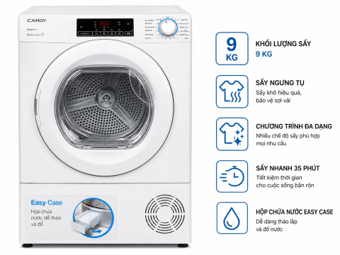 Máy sấy ngưng tụ Candy 9 Kg GVS C9DE-S