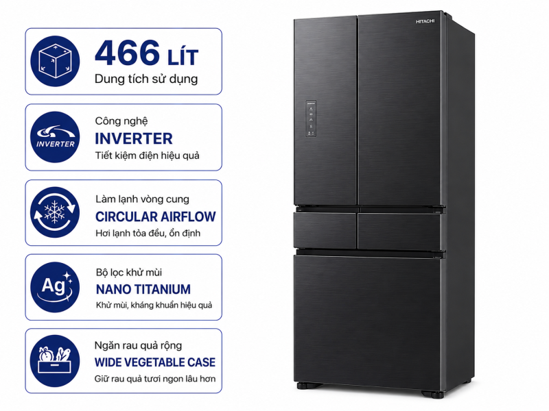 Tủ lạnh Hitachi Inverter 466 lít Multi Door HR4N7522DSDXVN